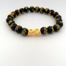 24K Gold Piyao Pixiu Lucky Charm Dragon Bracelet Onyx Gemstones Size 6 inches 24K Gold Piyao Pixiu Lucky Charm Dragon Bracelet Onyx Gemstones Size 6 inches