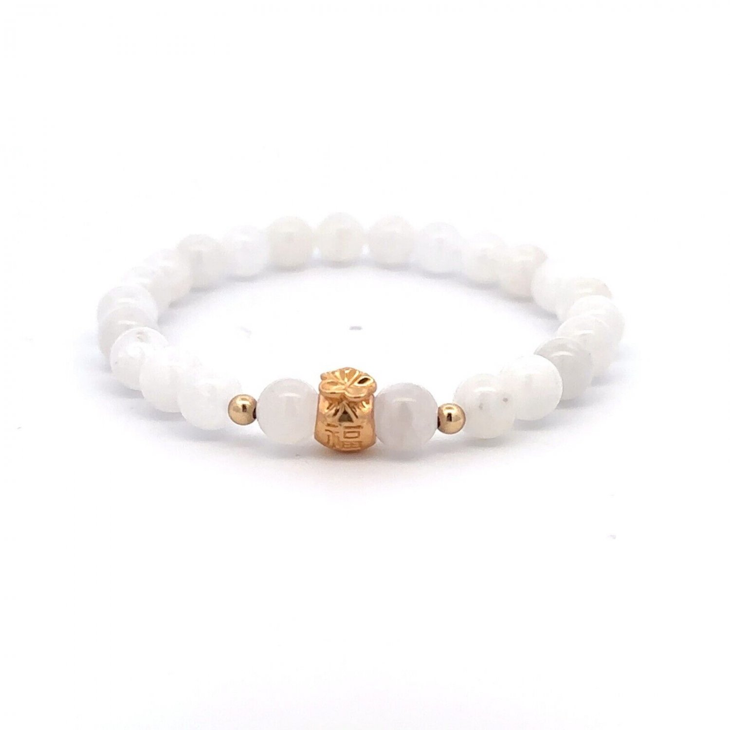 18K Gold Money Ball Lucky Charm Beads Bracelet Gemstones Moonstone 6mm