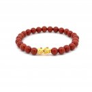 18K Gold Pixiu Piyao Bracelet Natural Gemstones Red Jasper 6mm Elastic Bracelet