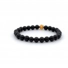 18K Gold Ball Coin Lucky Charm Bracelet Natural Onyx Gemstones  5.5-6mm