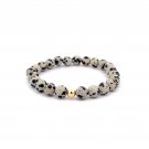 Natural Dalmatian Jasper 6mm Stretchable Bracelet 18k Gold Bead Charm Natural Dalmatian Jasper 6mm Stretchable Bracelet 18k Gold Bead Charm