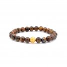 18K Gold Ball Coin Lucky Charm Bracelet Natural Tiger's Eye Gemstones  5.5-6mm