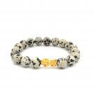 24K Gold Piyao Pixiu Lucky Charm Bracelet Natural Gemstones Dalmatian Jasper 8mm