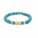 18K Gold Dragon Pixiu Piyao Lucky Charm Beads Bracelet Gemstones Turquoise 6mm