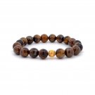 18K Gold Ball Coin Lucky Charm Bracelet Natural Tiger's Eye Gemstone 7.5-8mm