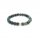 Natural Moss Agate 6mm Stretchable Bracelet 18k Gold Bead Charm