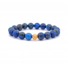 18K Gold Ball Coin Lucky Charm Bracelet Natural Lapis Lazuli Gemstone 7.5-8mm
