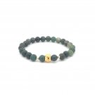 18K Gold Money Bag Lucky Charm Beads Bracelet Gemstones Moss Agate 6mm