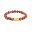24K Gold Piyao Pixiu Lucky Charm Bracelet Gemstones Jade Indian Red 6mm