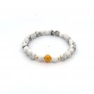 18K Gold Money Ball Lucky Charm Beads Bracelet Gemstones Black White Howlite 6mm