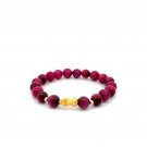 18K Gold Dragon Pixiu Piyao Lucky Bracelet Beads Gemstone Pink Tiger's Eye 8mm