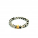 18K Gold Money Bag Lucky Charm Beads Bracelet Gemstones Dalmatian Jasper 8mm