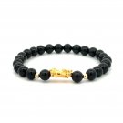 18K Gold Dragon Pixiu Piyao Lucky Charm Bracelet Gemstones Onyx 6mm