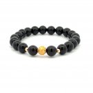 18K Gold Money Ball Lucky Charm Beads Bracelet Gemstones Obsidian 8mm