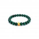 24K Gold Money Bag Lucky Charm Stretchable Bracelet Gemstones Malachite 6.5-7mm