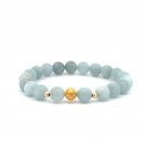 18K Gold Money Ball Lucky Charm Beads Bracelet Gemstones Aquamarine 8mm