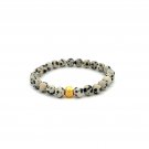 Natural Dalmatian Jasper Gemstones 6mm 24k Gold Money Bag Charm Stretch Bracelet