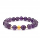 18K Gold Money Ball Lucky Charm Beads Bracelet Gemstones Amethyst 8mm