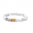 18K Gold Ball Coin Lucky Charm Bracelet Natural White Opal Gemstones  5.5-6mm