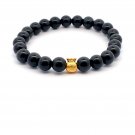 24K Yellow Gold Money Bag Lucky Bracelet Natural Obsidian Black Gemstones