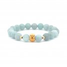 18K Gold Money Bag Lucky Charm Beads Bracelet Gemstones Aquamarine 8mm