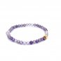 18K Gold Bead Charm Stretchable Bracelet Purple Faceted Zircon Gemstones
