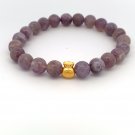 24K Gold Money Bag Lucky Charm Stretchable Bracelet Gemstones Purple Tourmaline