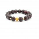 18K Gold Money Ball Lucky Charm Beads Bracelet Gemstones Garnet 8-8.5mm