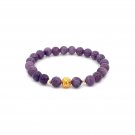 18K Gold Money Ball Lucky Charm Beads Bracelet Gemstones Natural Jade Lilac 6mm