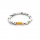 18K Gold Dragon Pixiu Piyao Lucky Charm Bead Bracelet Gemstone White Howlite 6mm