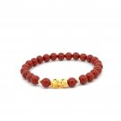 18K Gold Dragon Pixiu Piyao Lucky Charm Beads Bracelet Gemstones Red Jasper 6mm