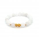 18K Gold Dragon Pixiu Piyao Lucky Charm Beads Bracelet Gemstones White Jade 8mm