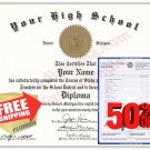 High School Diploma And Transcripts Custom Made Deluxe Set + 2 Bonus Items Free. #1 Rated
