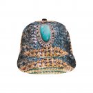 Denim Studded Turquoise Printed Snapback Hat