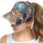 Denim Studded Turquoise Printed Snapback Hat