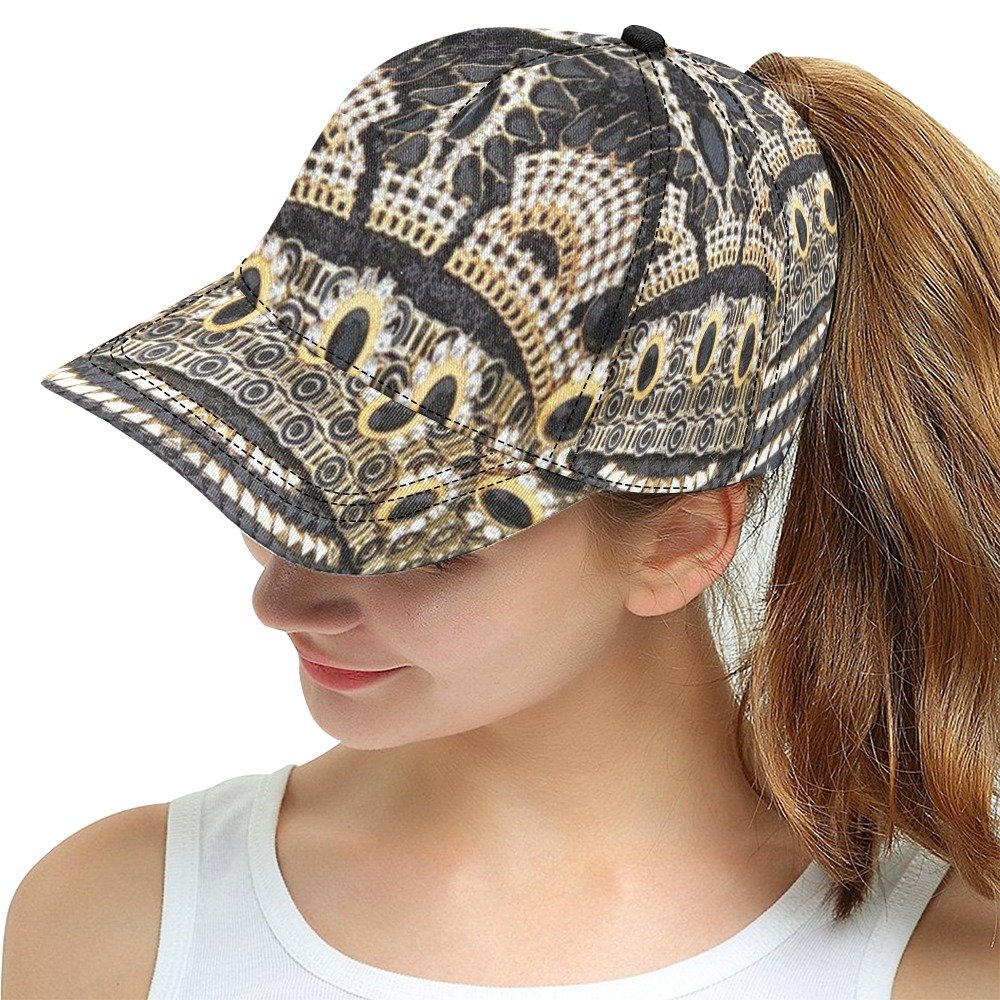 Gold Studded Black Rhinestone Printed Snapback Hat