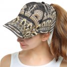 Gold Studded Black Rhinestone Printed Snapback Hat