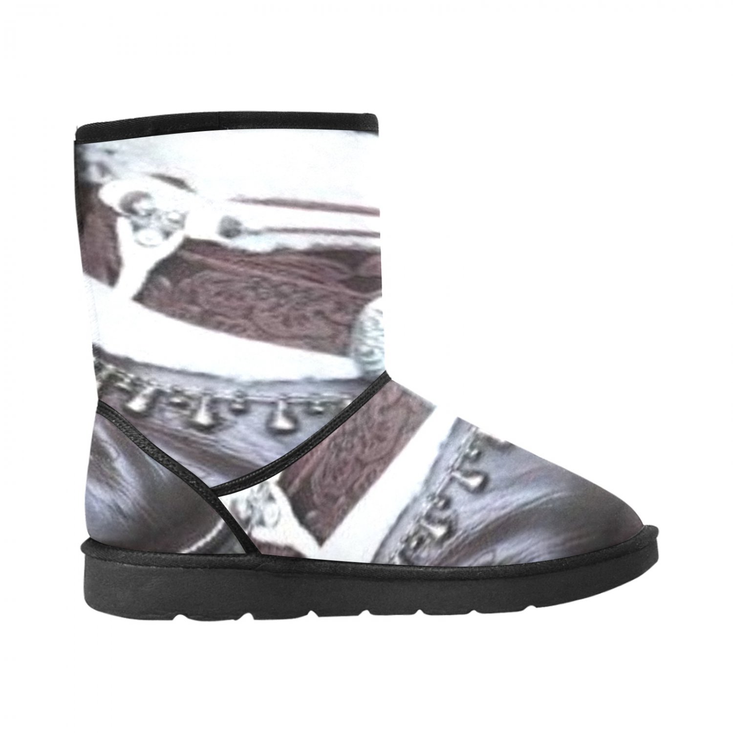 Belted White Fur Printed Winter Boots