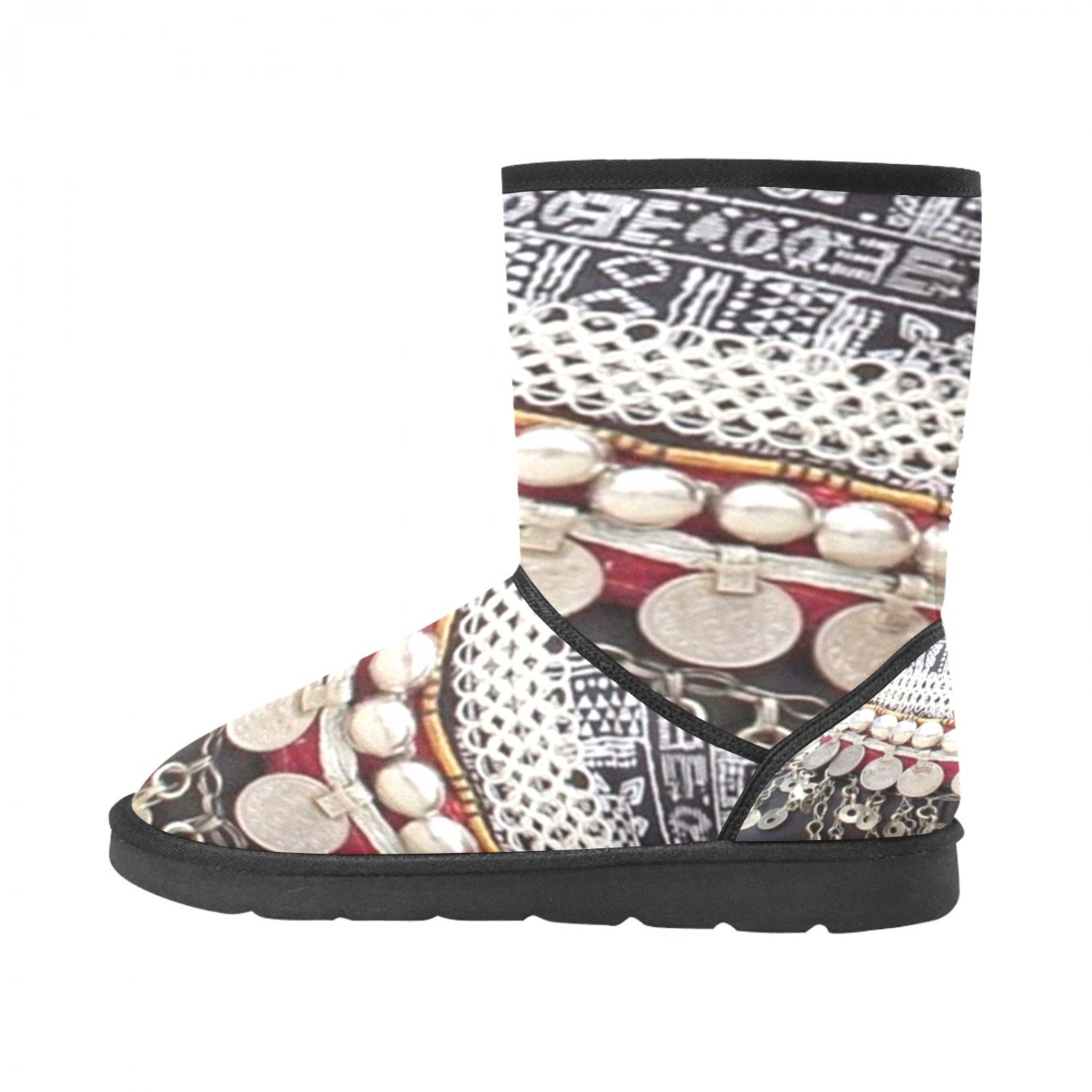 Boho Black and White Geometric Printed Winter Boots