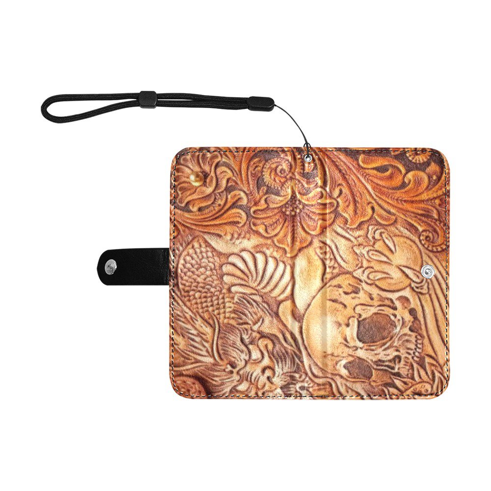 Skull and Flowers Tooled Imitation Leather Wallet