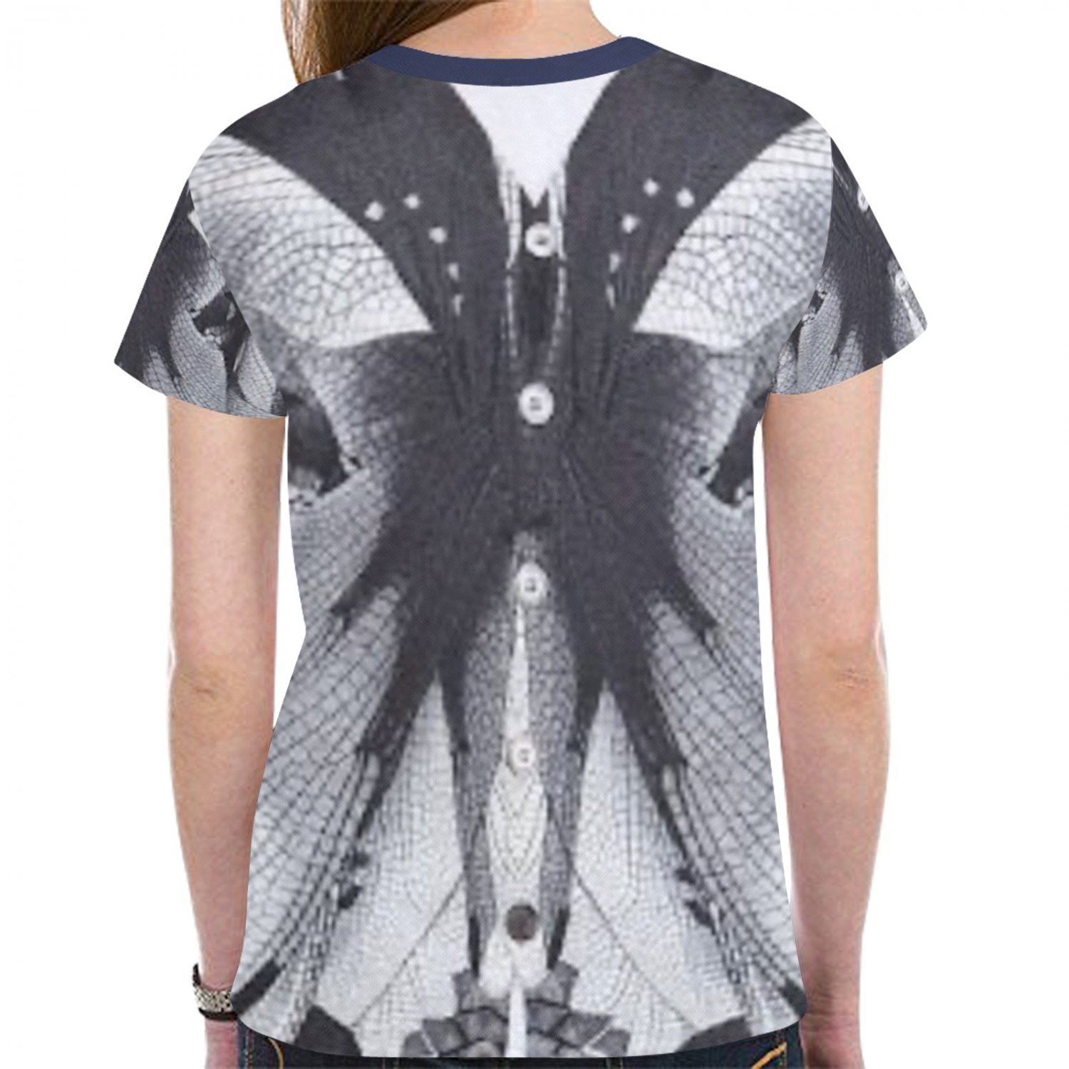 Black and White Abstract Moth Wing T-shirt