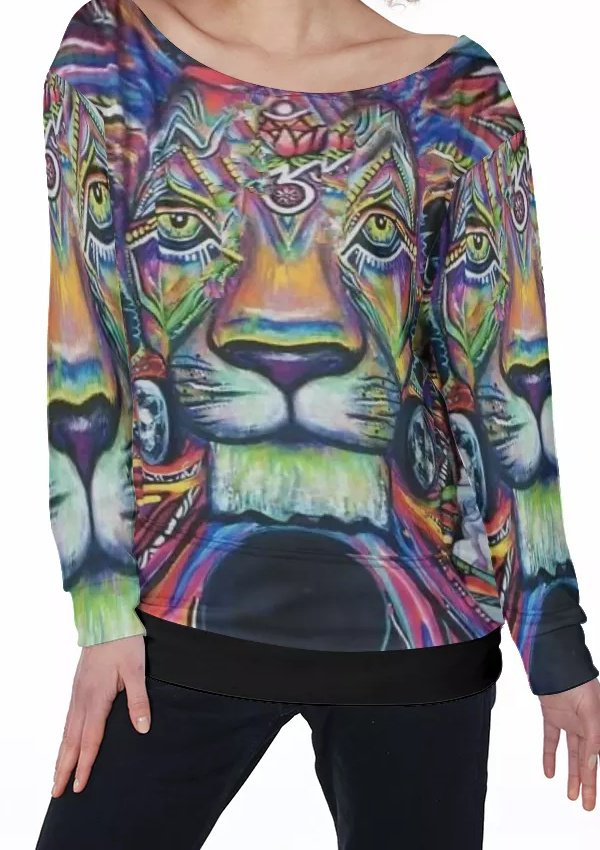 Rainbow Lion All-Over Print Women's Off-Shoulder Sweatshirt