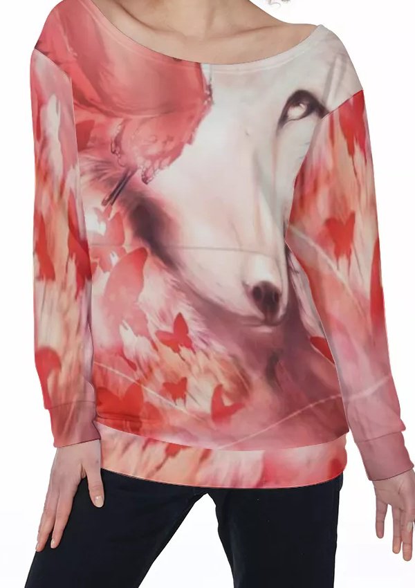 Red Butterfly Fox All-Over Print Women's Off-Shoulder Sweatshirt