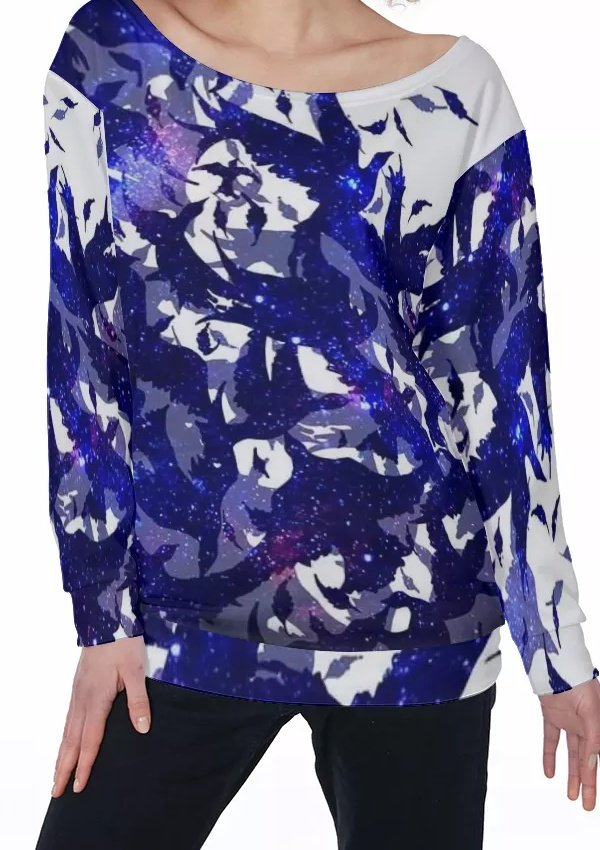 Space Birds All-Over Print Women's Off-Shoulder Sweatshirt