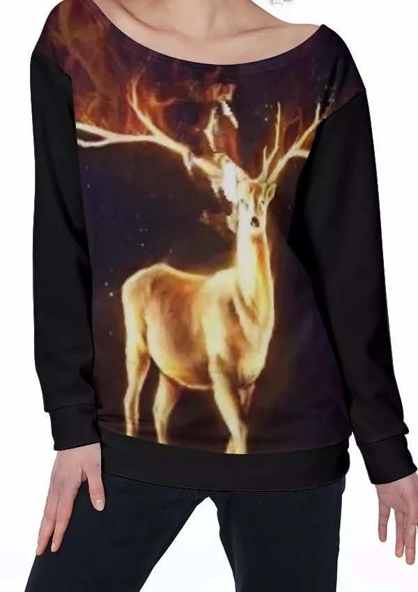 Stag All-Over Print Women's Off-Shoulder Sweatshirt