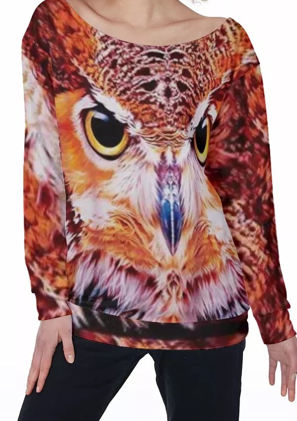 Barn Owl All-Over Print Women's Off-Shoulder Sweatshirt
