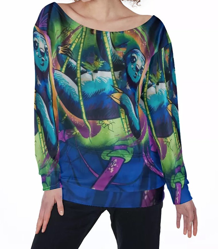 Sloth All-Over Print Women's Off-Shoulder Sweatshirt