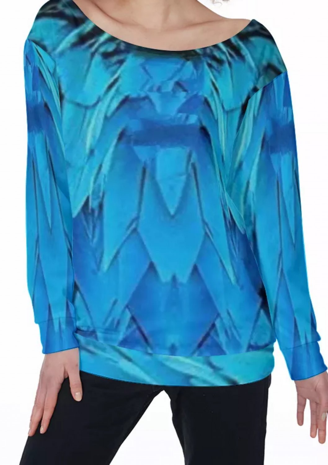 Blue Feathers All-Over Print Women's Off-Shoulder Sweatshirt