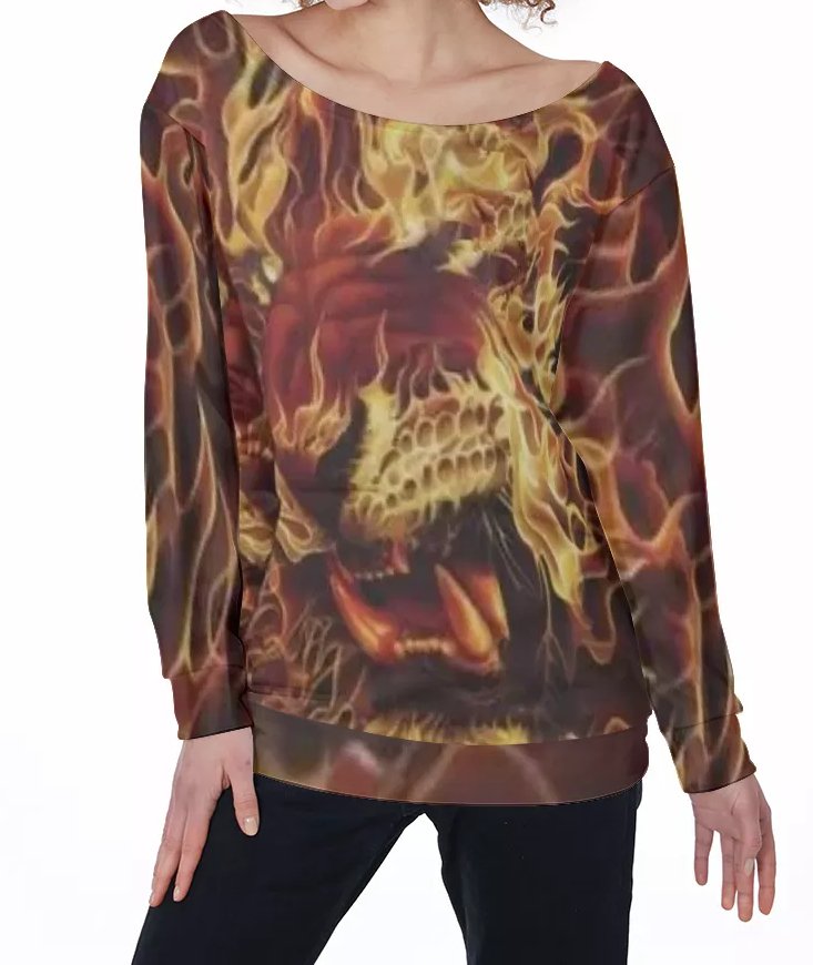 Fire Tiger All-Over Print Women's Off-Shoulder Sweatshirt