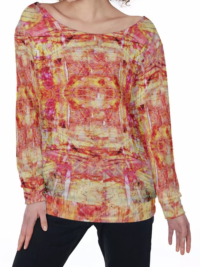 Fractalized All-Over Print Women's Off-Shoulder Sweatshirt